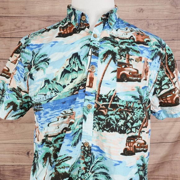 FREE NATURE SHORT SLEEVE 100% COTTON FLORAL PALM TREE HAWAIIAN SHIRT MENS L - Picture 1 of 7